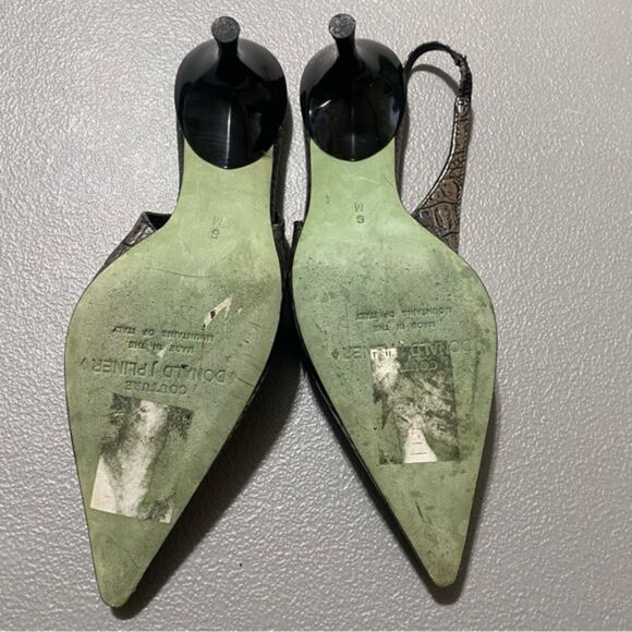 DONALD J PLINER Couture Slingback Heels Pointed Embossed Womens 6 Black Silver - Picture 7 of 7